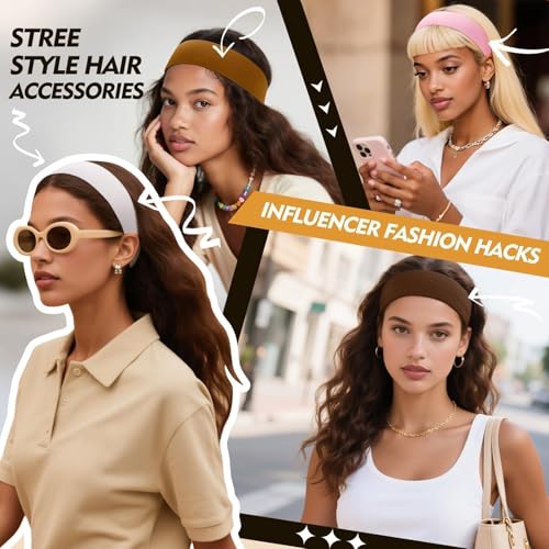 Yunaking Women's Non-Slip Athletic Headbands 8-Pack Soft Stretchy Sweat-Wicking Hair Bands for Yoga, Running & Workout