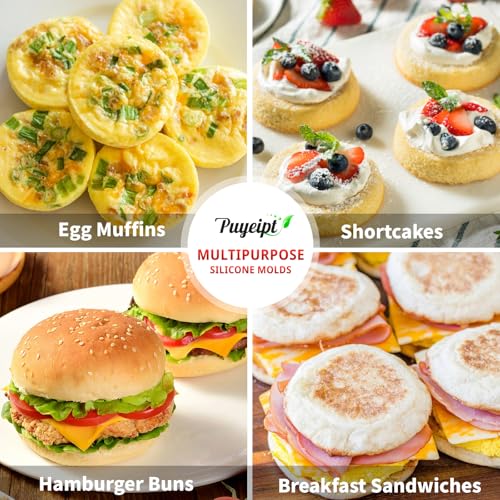 Puyeipt 4-Inch Silicone Muffin Top and Egg Molds, 2-Pack, Non-Stick