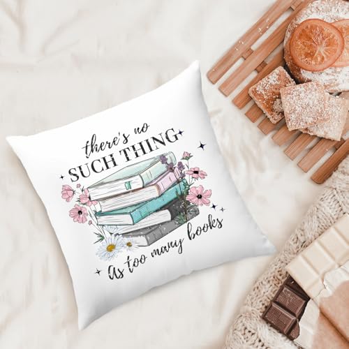 Book Lovers Floral Pillow Cover, 18x18 Inch Decorative Cushion