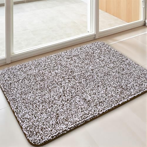 Enqinar Brown and White 17x24 Inch Soft Absorbent Bathroom Rug for Shower Floor