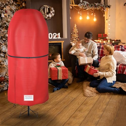 7.5FT Christmas Tree Storage Bag - Red, Tear Resistant Oxford Fabric, Adjustable