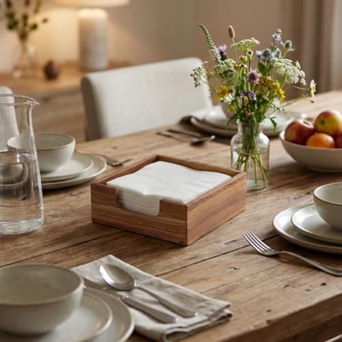 Acacia Wooden Cocktail Napkin Holder, 5.5 x 5.5 inches