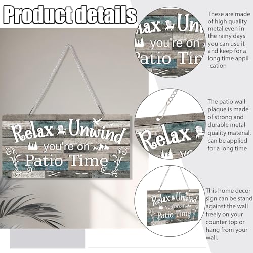 Rustic Metal Patio Sign, 12x6 Inch Vivid Outdoor Wall Decor with Chain