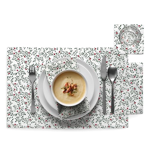 Leaves Pattern Cotton Cocktail Napkins - Xmas Holiday Party Set, 50 Pack