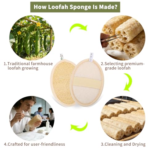 Natural Loofah Sponge Scrubber 2-Pack Eco-Friendly Travel Exfoliating Bath Pad