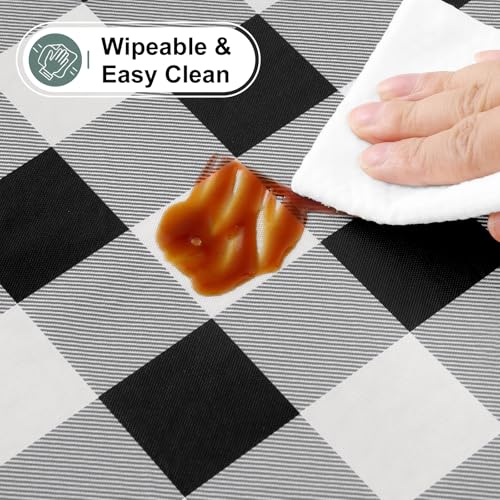 Waterproof Black and White Buffalo Picnic Tablecloth, 6ft Fitted Vinyl Cover