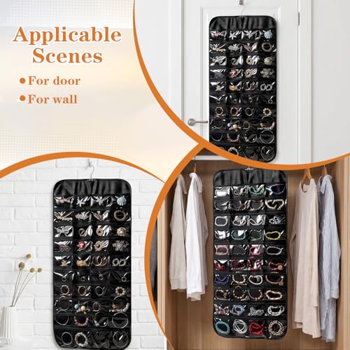 4 Pcs Hanging Jewelry Organizer, Double-Sided Earring Holder with 80 Pockets