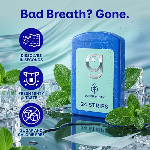GRIN Super Minty Breath Strips - Sugar-Free Instant Dissolving Mint Freshener, 72 Count