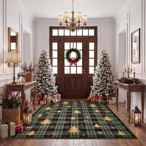 Large Christmas Tree Rug 9x12 Washable Living Room Decor - Black