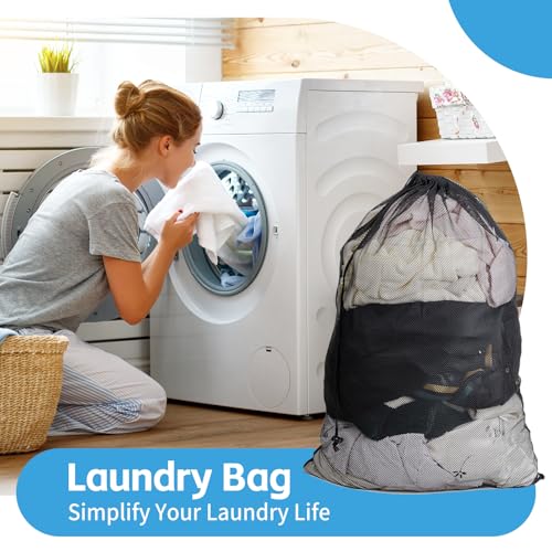 Heavy Duty Mesh Laundry Bags - 2 Pack, 24x35 Inches for Travel & College