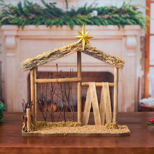 Wooden Nativity Scene Manger for 7-8 Inch Holy Family Figures - Christmas Decoration