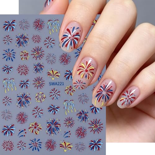 4th of July Nail Stickers 4 Sheets Patriotic Red White and Blue Decals