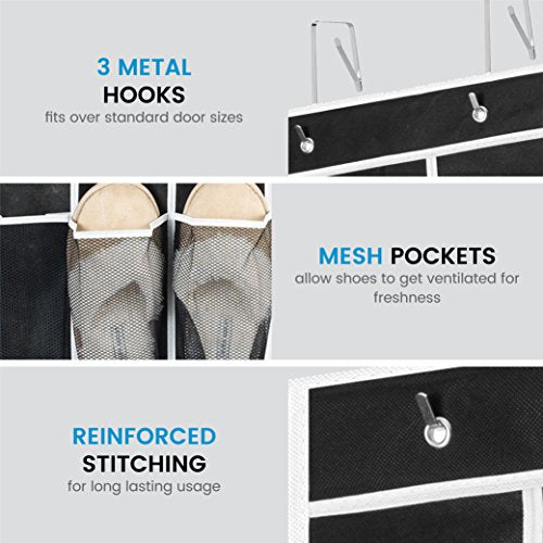 ZOBER Over the Door Shoe Organizer - 12 Mesh Pocket Hanging Storage Holder