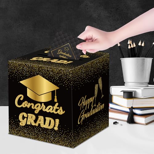 Black Gold Graduation Card Box 2026 - Elegant Party Decoration