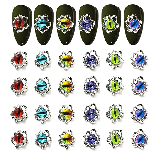 Furimuk Devil Eye Nail Charms, 24Pcs 3D Alloy Rhinestone Nail Art Decors