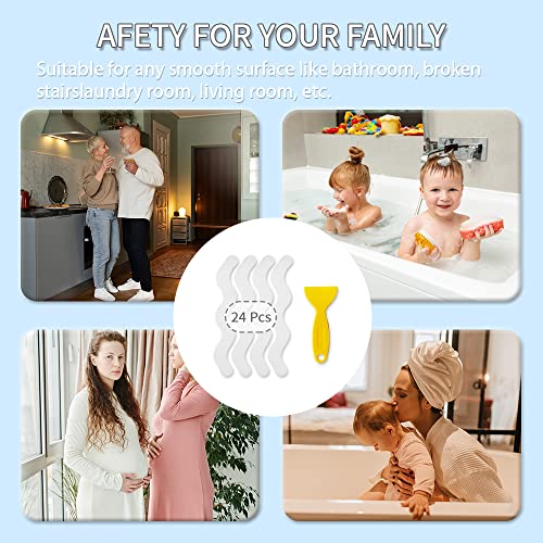 WIBUE 24-Piece Non-Slip Bathtub Stickers - Wave Shape Safety Decals