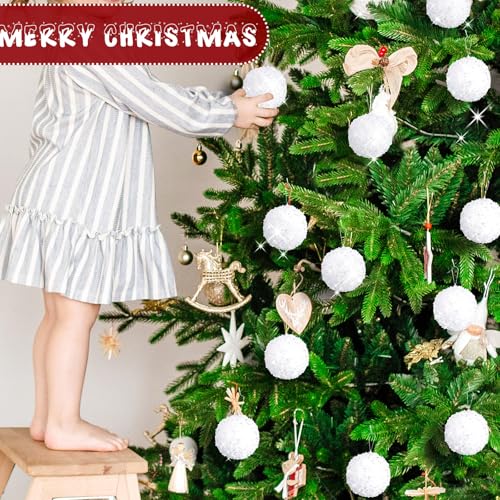 White Christmas Ball Ornaments 3.15 Inch Glitter Sequin Set of 8