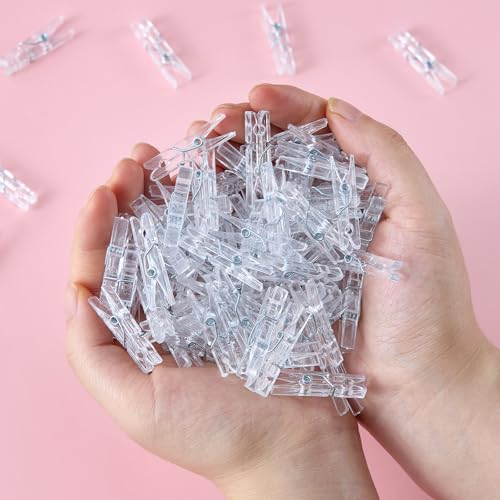 Clear Mini Clothespins - 100 Pcs Durable 1.4 Inch Plastic Clips for Crafts & Decorations
