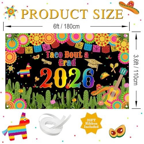 Taco Bout a Grad 2026 Graduation Banner - Fiesta Photo Backdrop