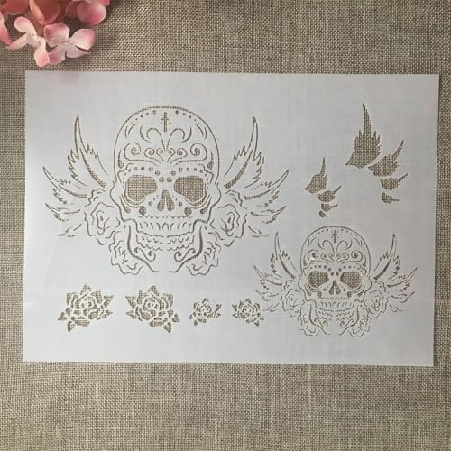 TIAMECH A4 Reusable Skull Wings Stencil for DIY Painting