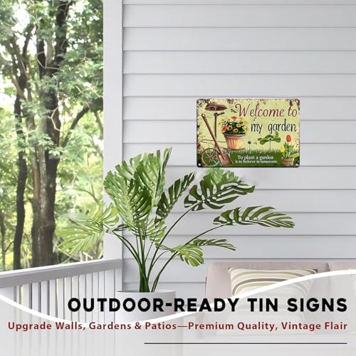 Vintage Metal Garden Sign - Welcome to My Garden 8x12 Inch