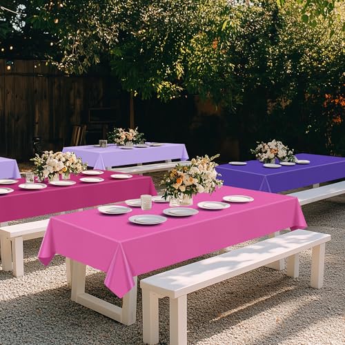 4 Pack Pink & Purple Rectangle Tablecloths - 54x72" Waterproof Plastic Covers for Parties & Events