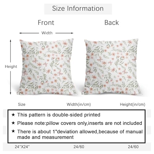 Trongr Floral Throw Pillow Covers, 18x18 Sage Green & Pink Cotton Linen Set