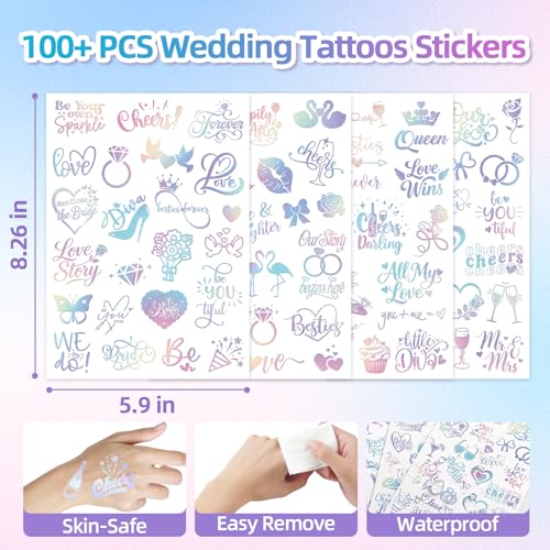 Bachelorette Temporary Tattoos - Iridescent Bridal Party Favors 100+ Pcs