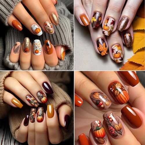 Fall Nail Stickers 3D Thanksgiving Pumpkin Autumn Leaves Decals 4 Sheets