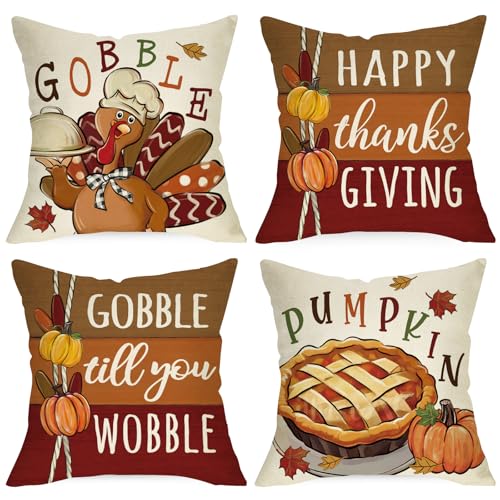 Ussap 18 x 18 Inch Thanksgiving Turkey Pillow Covers Set of 4 - Fall Decor
