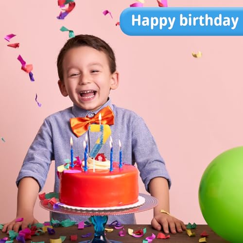 Blue and Yellow Number 7 Birthday Candle - Anime Cartoon Design
