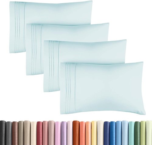 King Standard Pillow Cases | Soft Hotel Quality Covers - Comfy & Machine Washable - Ice Blue - Set of 4