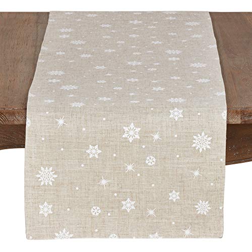 Snowflake Design Table Runner - Natural Polyester Linen Blend 16 x 54 inches - Holiday Decor