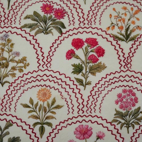 Spring Floral Bathroom Rug 32" x 20" - Soft Boho Bath Mat (Semicircular, Red)
