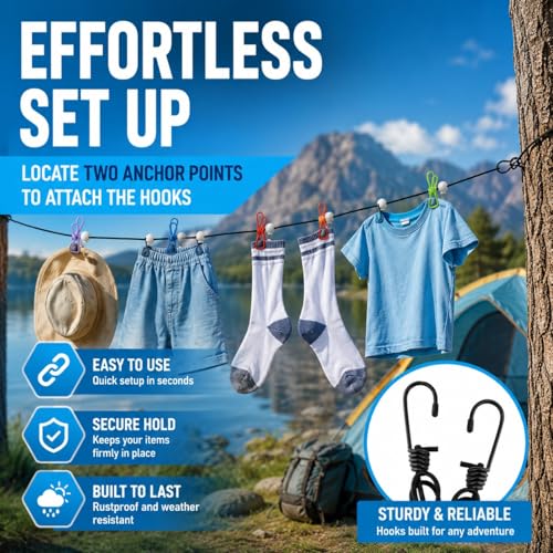 Tilcore Retractable Travel Clothesline - 13ft Portable Laundry Drying Line