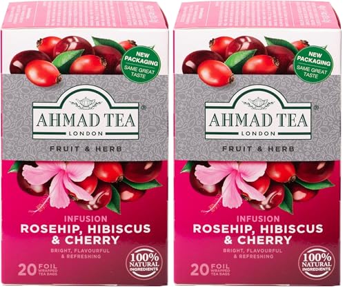 Ahmad Tea Herbal Tea - Rosehip, Hibiscus & Cherry, 20 Count (Pack of 2)