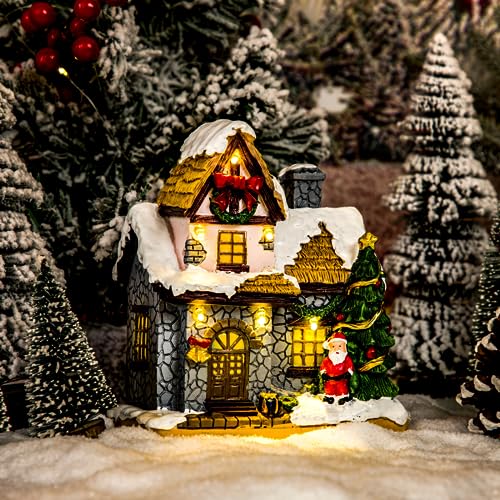 Christmas Village Houses with Warm LED Lights - Handmade Resin Scene - Variation A