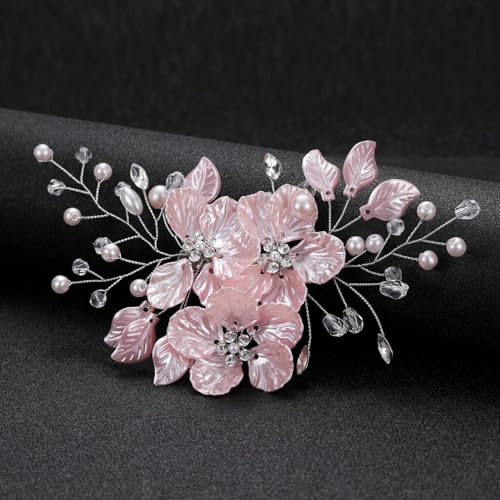 Bridal Pearl Flower Hair Comb Silver Wedding Rhinestone Hair Piece