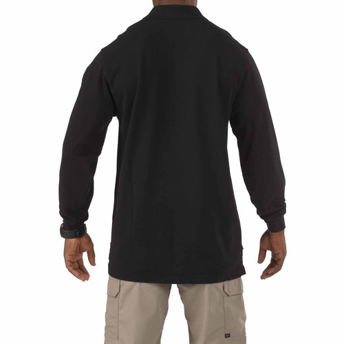 5.11 Tactical Professional Long Sleeve Polo Shirt, Cotton Pique Knit, Reinforced Seams, Black, Large, Style 42056