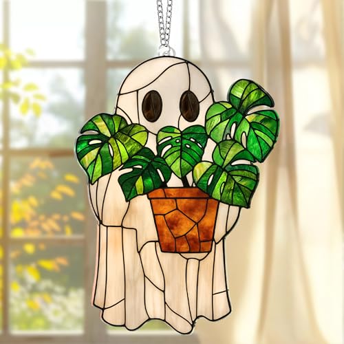 Ghost Plant Stained Glass Suncatcher - Acrylic Halloween Hanging Ornament