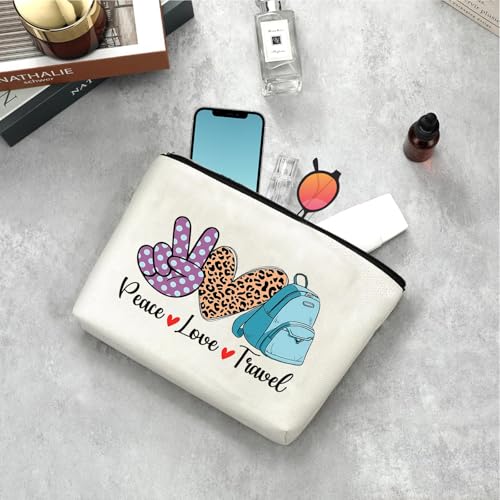 Virfuntaki Linen Travel Cosmetic Bag Peace Love Travel Organizer Pouch