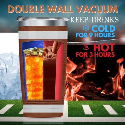 Personalized Football Tumbler with Laser Initials - 20oz Stainless Steel Gift for Men Women Coaches - Variation: Initial-D