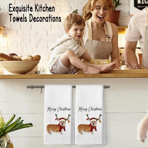 Funny Christmas Corgi Kitchen Towels - 24x16 Inch Tea Towels