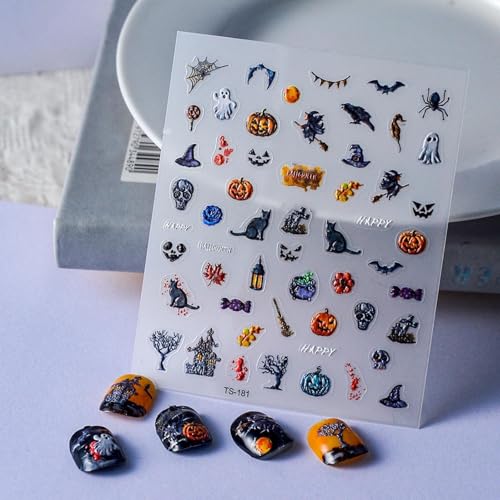 Sevgob 5D Embossed Halloween Nail Art Stickers Ghost Pumpkin Decals
