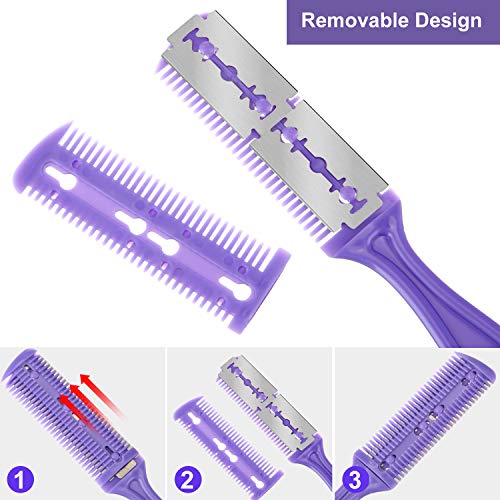 Maitys 3-Pack Hair Cutting Razor Combs with Extra Blades, Multi-Color