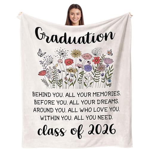 Class of 2026 Graduation Throw Blanket - Soft Flannel 50"x60" Gift for Her