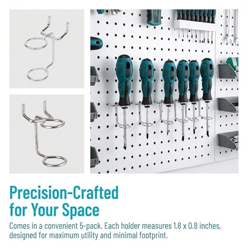 5-Pack Pegboard Screwdriver Holder - Double-Ring Tool Organizer Hooks