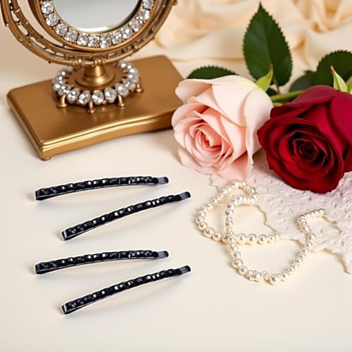 Black Rhinestone Bobby Pins Set of 4 Sparkling Crystal Hair Barrettes