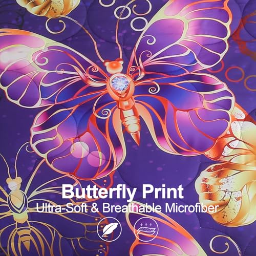 Violet Butterfly Queen Comforter Set for Kids Girls - 7 Pieces Bedding