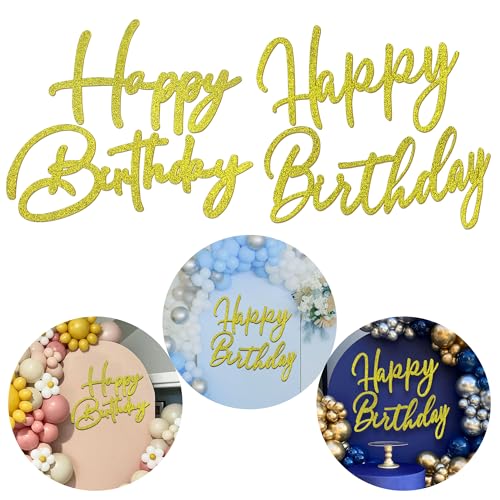 Glitter Gold Felt Happy Birthday Sign 2-Set Party Backdrop Decoration